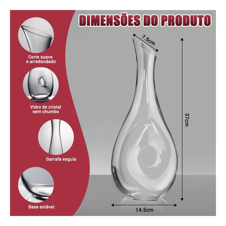 Detalhe do decanter Tulyn em cristal transparente