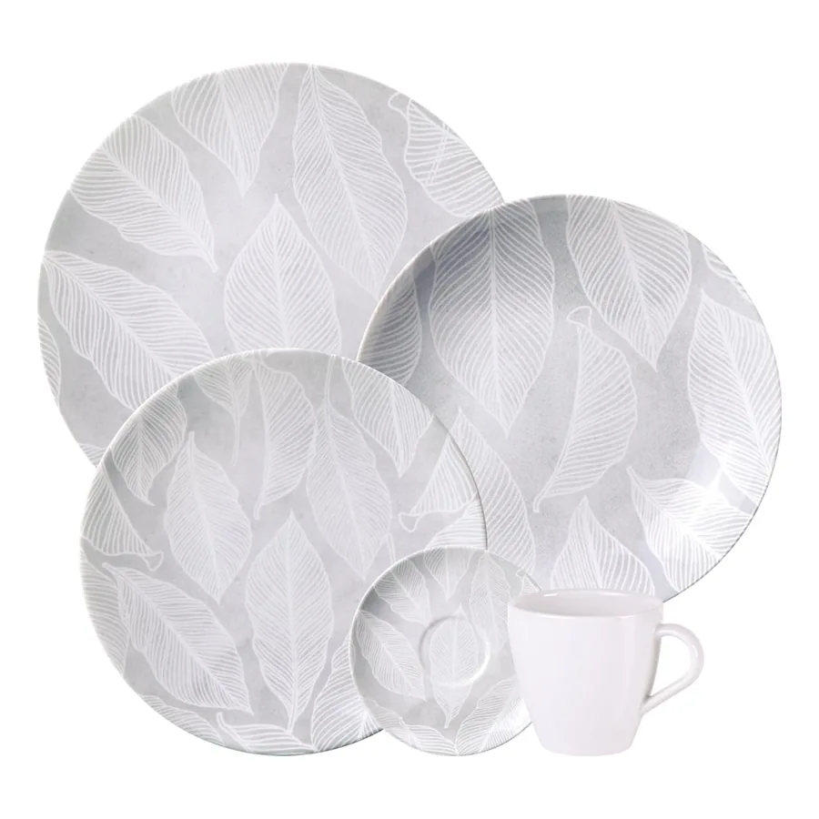 Aparelho de Jantar Tramontina Arbo em porcelana decorada tons cinza e branco