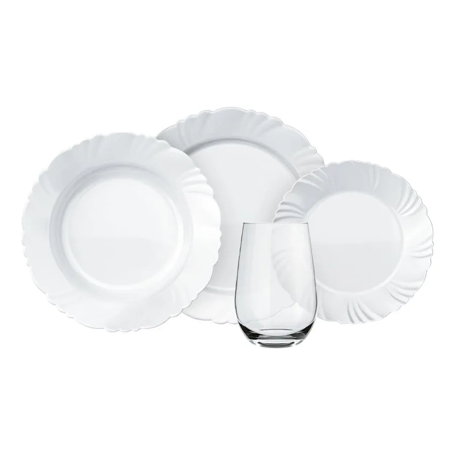Conjunto Duralex Opaline Pétala em vidro branco com relevo pétala