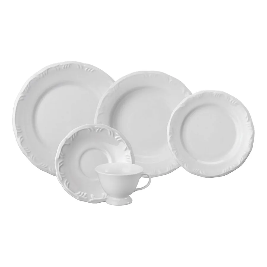 Aparelho de Jantar Schmidt Relevo Pomerode em porcelana branca com relevo