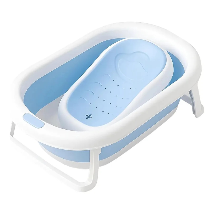 Banheira PipDip dobrável com assento de silicone azul