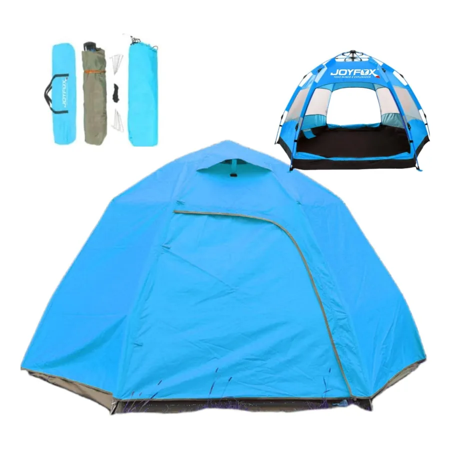 Barraca Joyfox hexagonal montada na praia