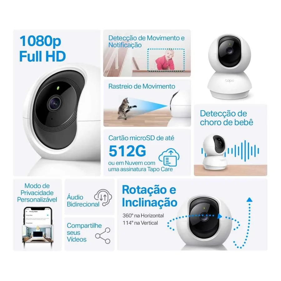 Tapo C200 com aplicativo em smartphone