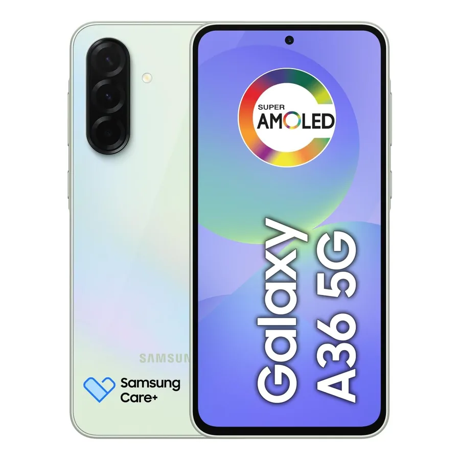 Samsung Galaxy A36 verde exibindo tela Super AMOLED