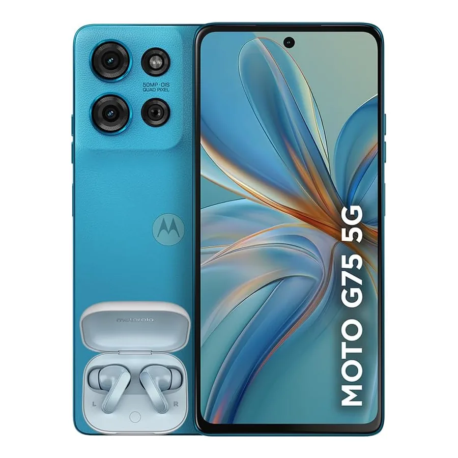 Motorola Moto G75 azul com acabamento vegan leather