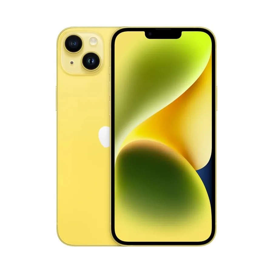 iPhone 14 Plus amarelo com tela grande