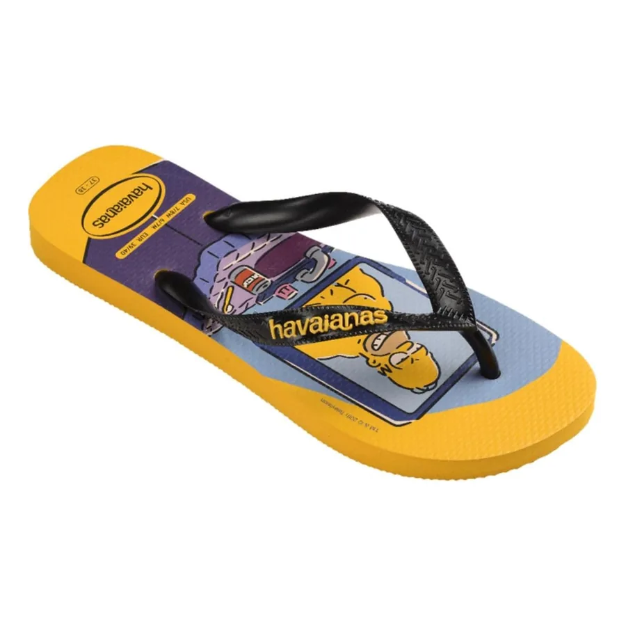 Chinelo Havaianas Simpsons visto de perfil mostrando a tira larga