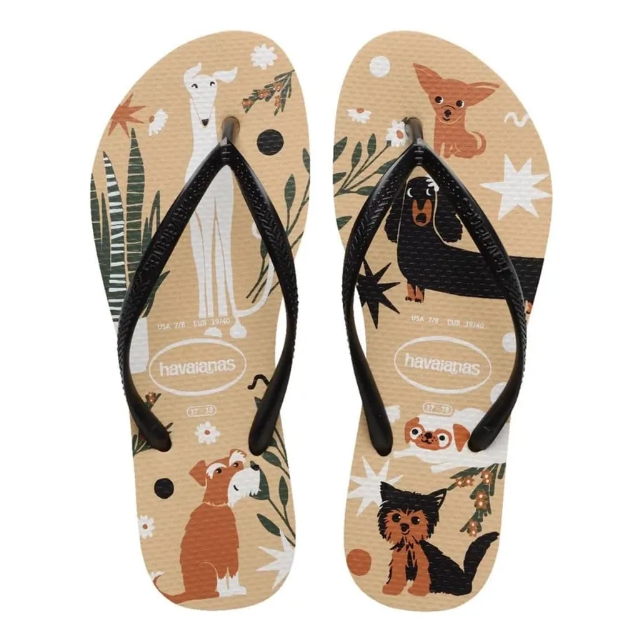 Chinelo Havaianas Slim Pets com estampa de cães e gatos