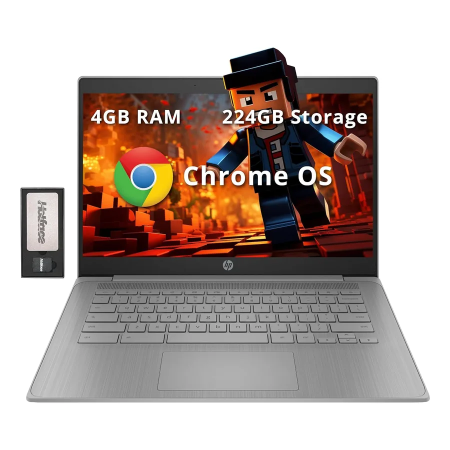 Chromebook HP 14 aberto com tela HD