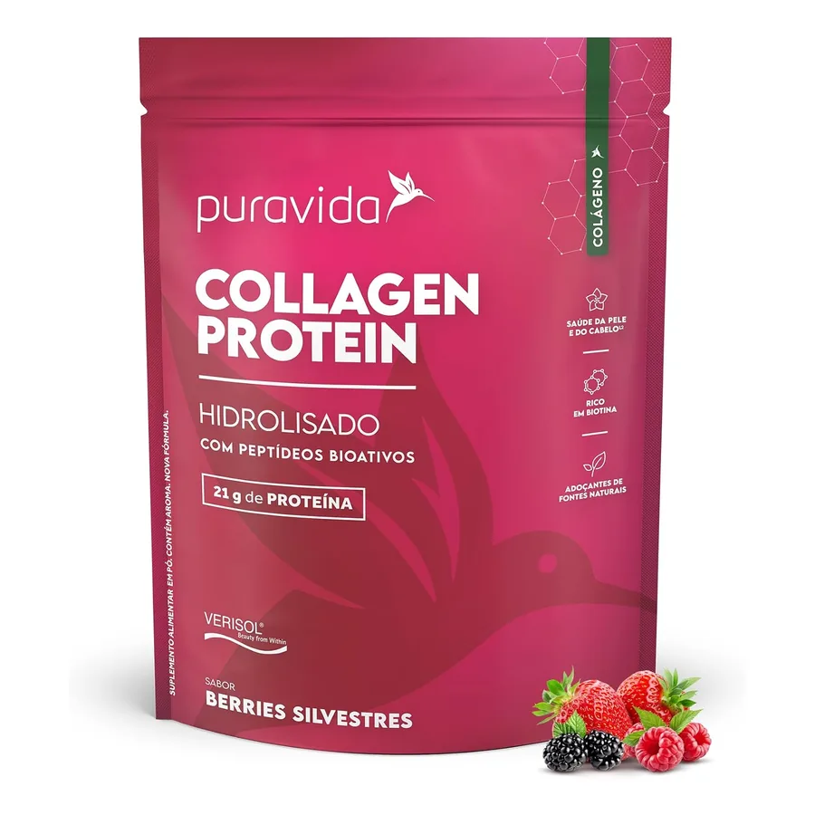Pote Puravida Collagen Protein Frutas Vermelhas 450g