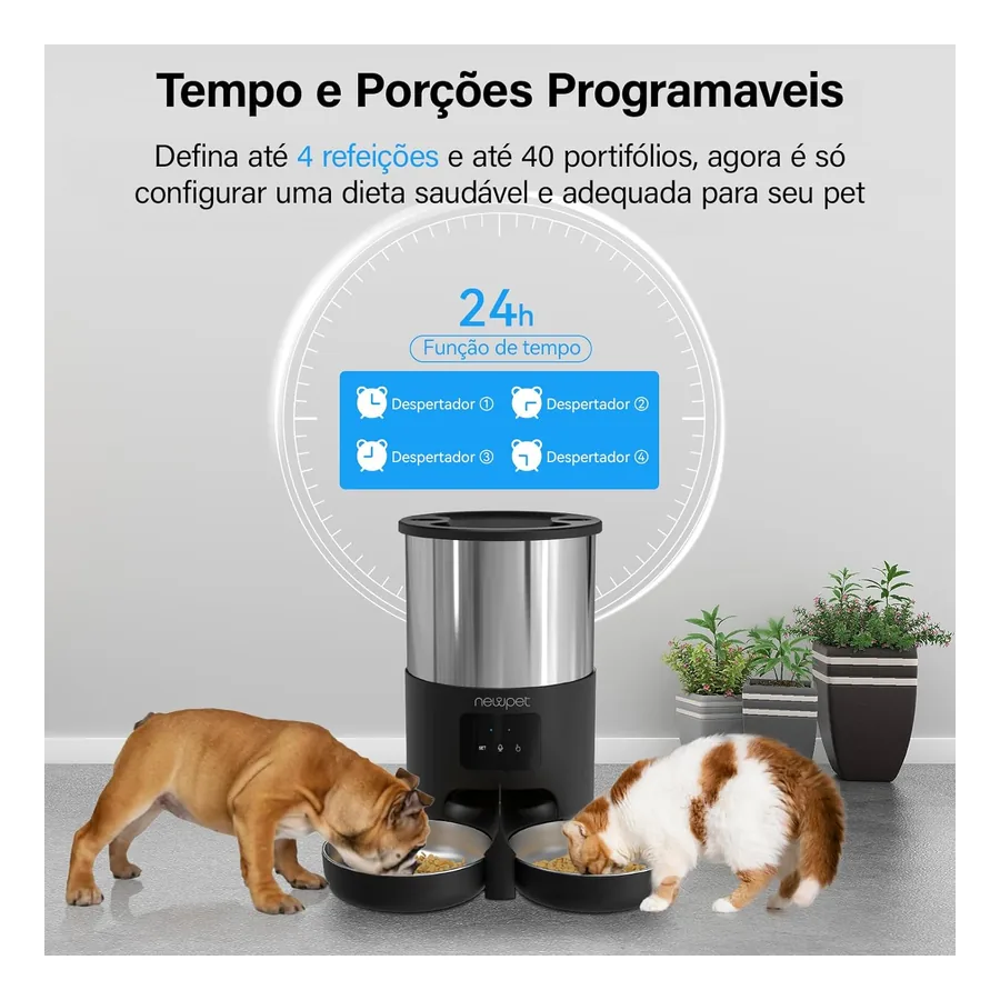 Janela de visualização e tigela inox do Comedouro New Pet Vedo