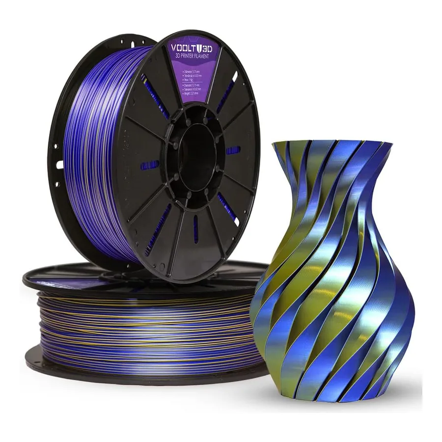 Bobina de filamento PLA Duo Color azul e dourado Voolt3D