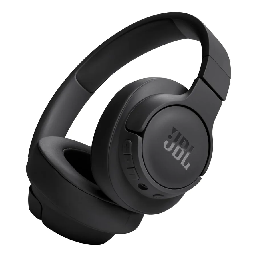 Fone JBL Tune 720BT em preto sobre fundo neutro