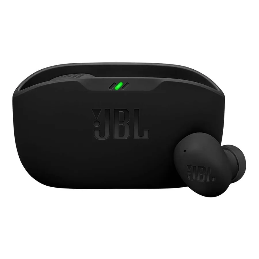 JBL Wave Buds 2 pretos sobre mesa