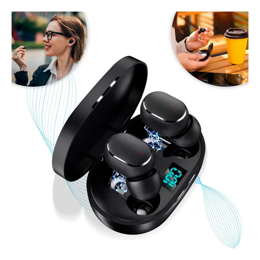 Fone Bluetooth Premium preto intra-auricular com estojo