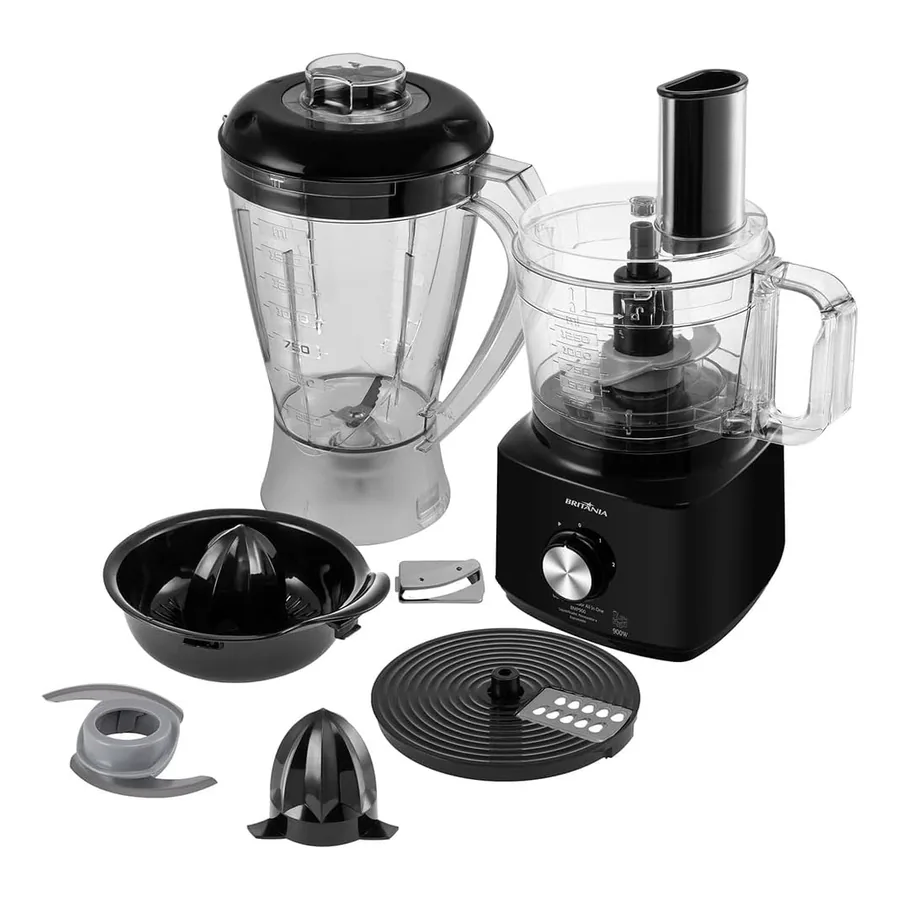 Multiprocessador Britânia All in One preto com acessórios