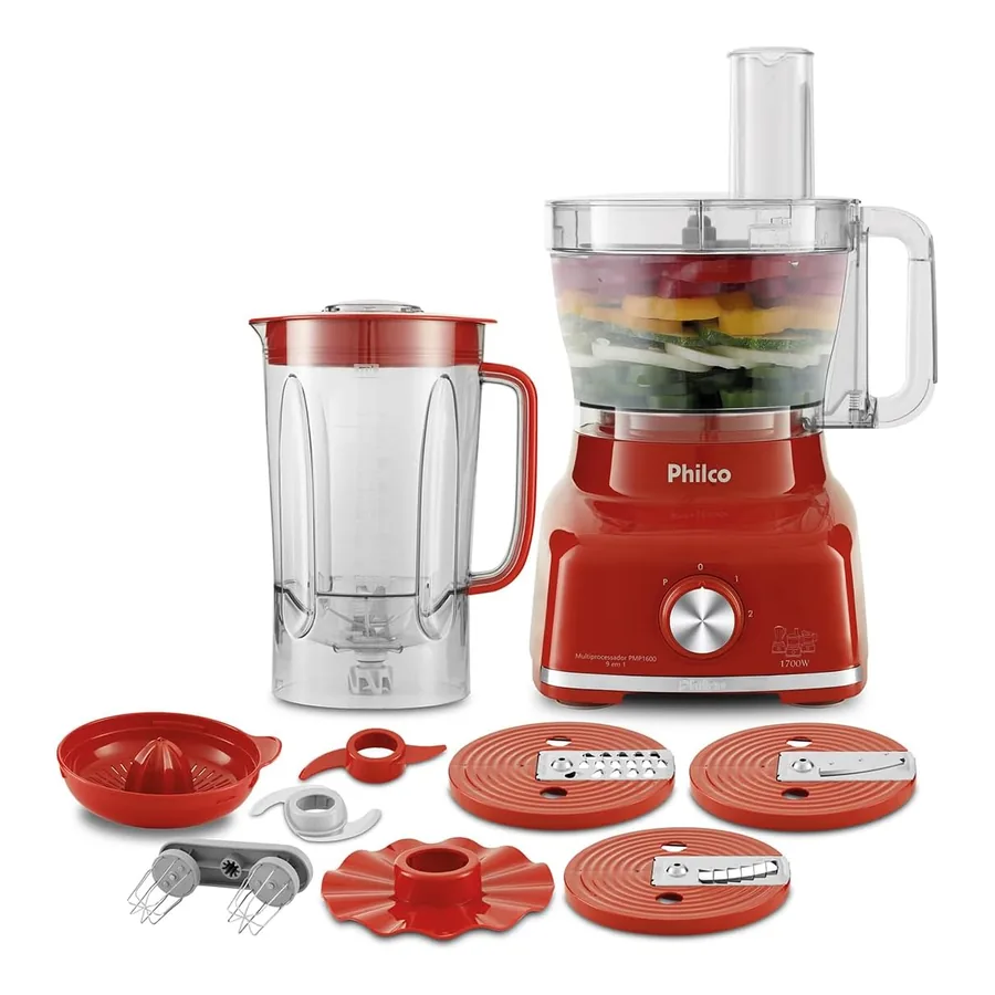 Multiprocessador Philco PMP1600V vermelho com acessórios