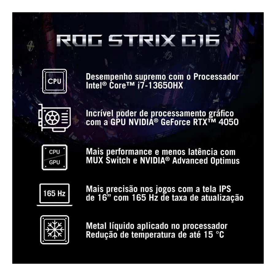 Teclado RGB do ROG Strix G16