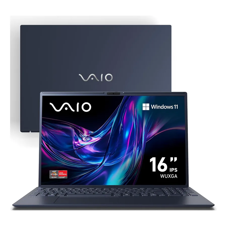 Notebook VAIO FE16 aberto mostrando a ampla tela 16 polegadas
