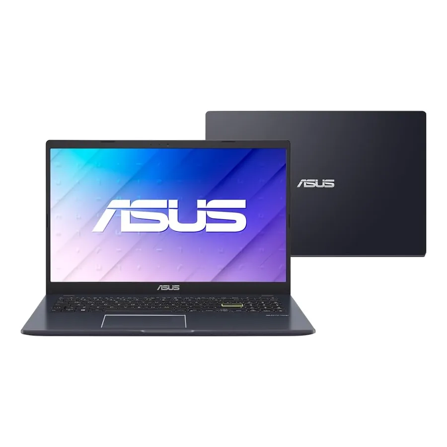 Notebook ASUS Vivobook GO 15 aberto sobre mesa, cor Star Black
