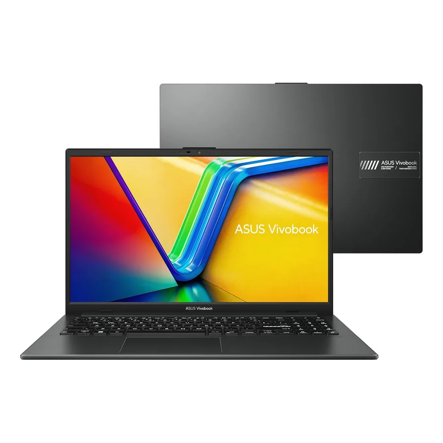 Notebook ASUS VivoBook Go 15 aberto mostrando tela FHD