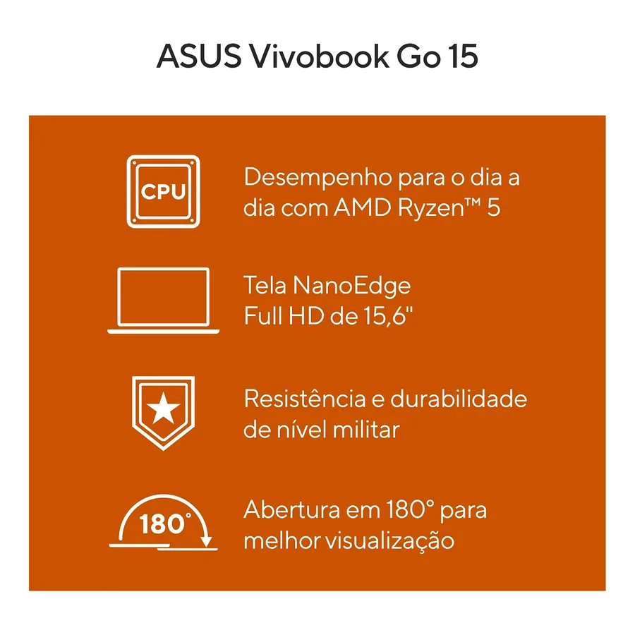 Notebook ASUS VivoBook Go 15 E1504FA-NJ732, imagem 3