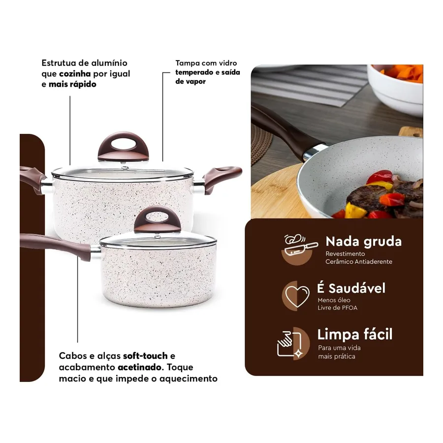 Jogo de Panela de Cerâmica Brinox Vanilla, imagem 4