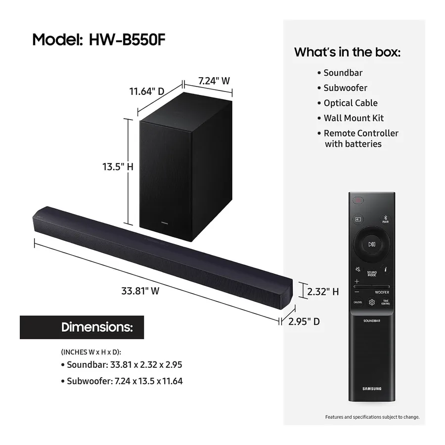 Soundbar Samsung HW-B550, imagem 3