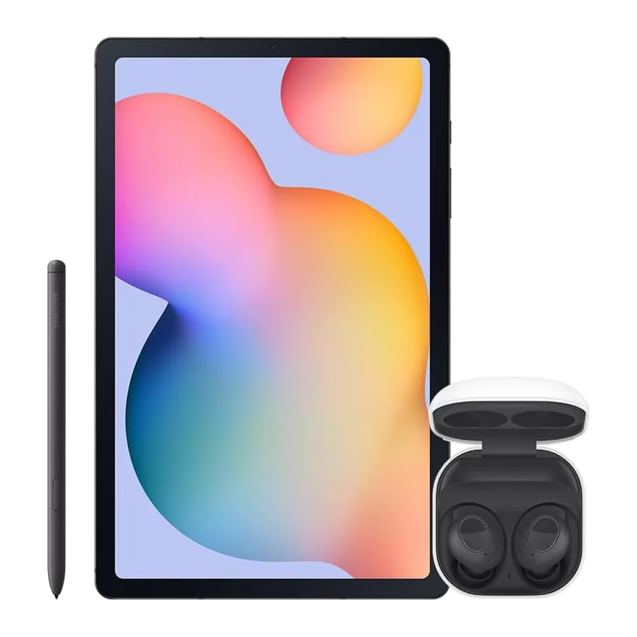 Tablet Samsung Galaxy Tab S6 Lite cor cinza com fones Buds FE