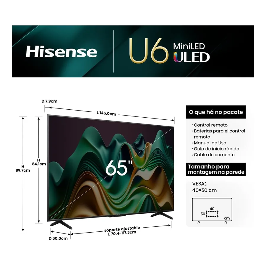 TV QLED 65" Hisense 65U6N, imagem 3