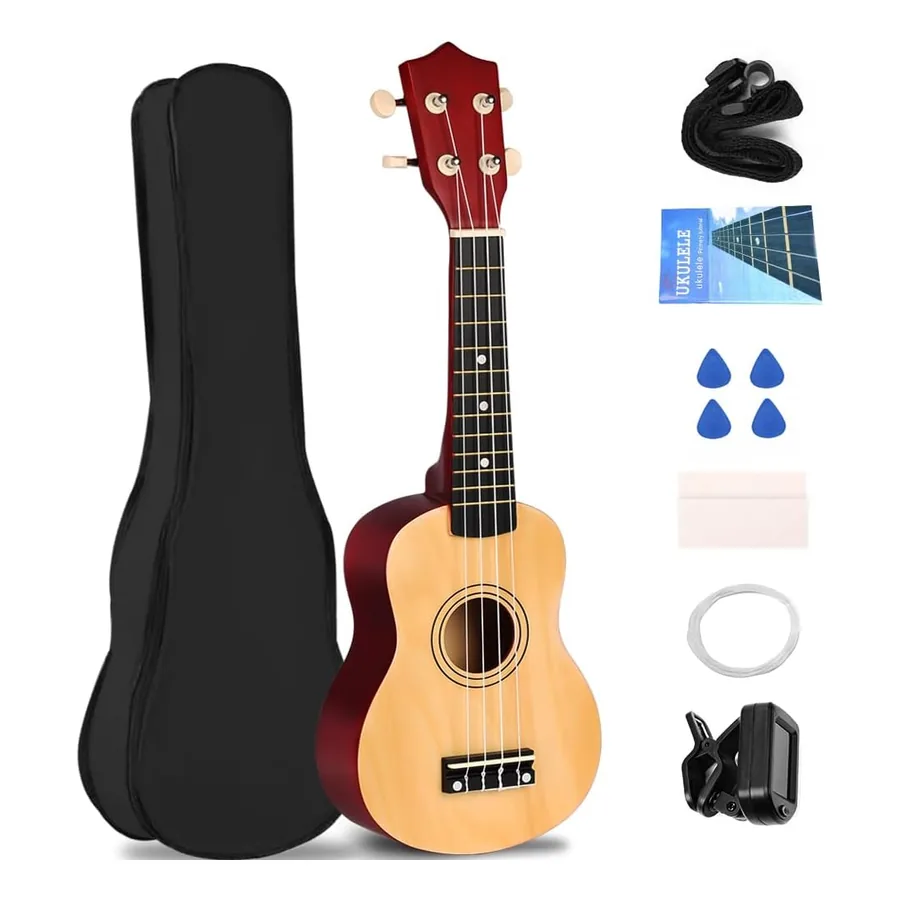 Ukulele genérico Basswood 21 polegadas amarelo com kit de acessórios