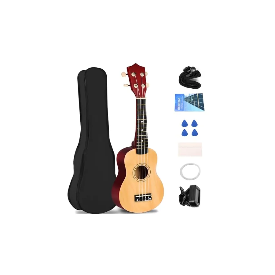 Kit completo do Ukulele Basswood com afinador e palhetas