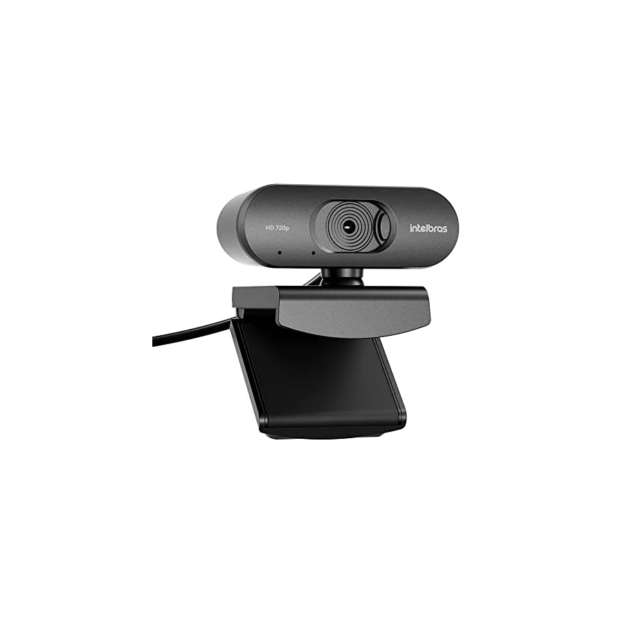 Webcam Intelbras Cam HD-720p em preto com tampa de lente