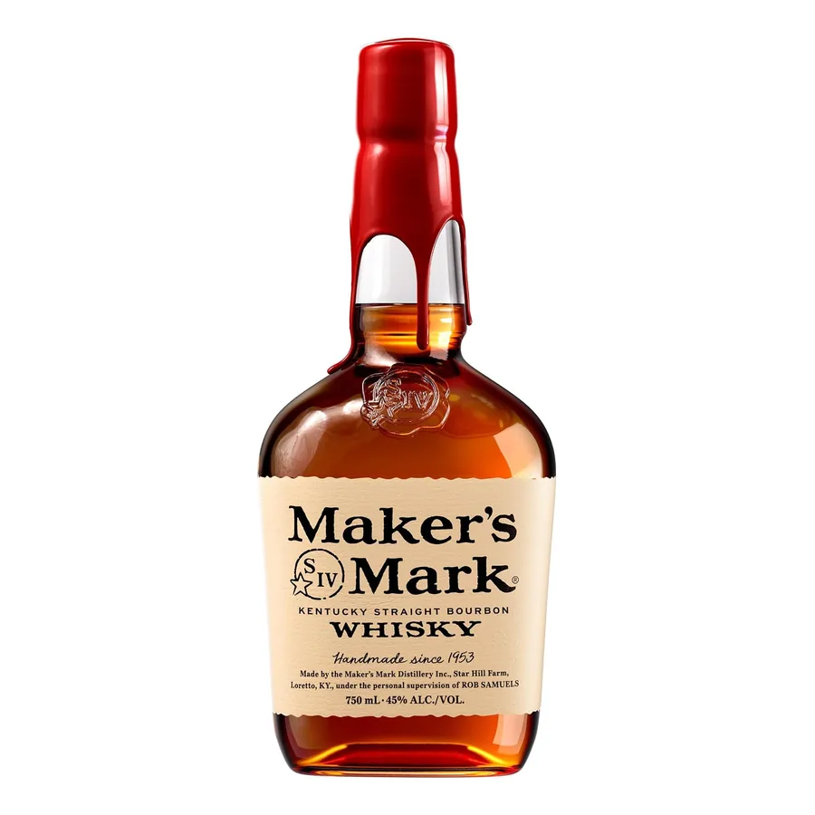 Garrafa do Whisky Maker's Mark com cera vermelha