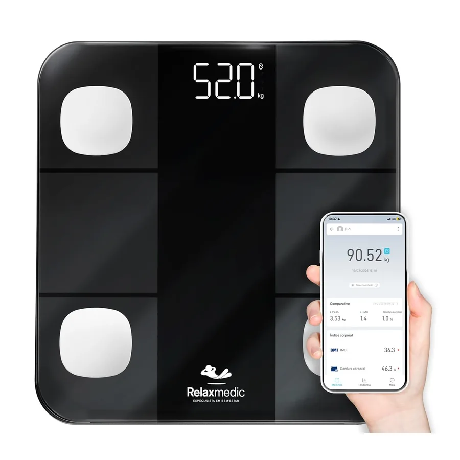 Balança Digital Relaxmedic Smart Neo vista superior sobre piso