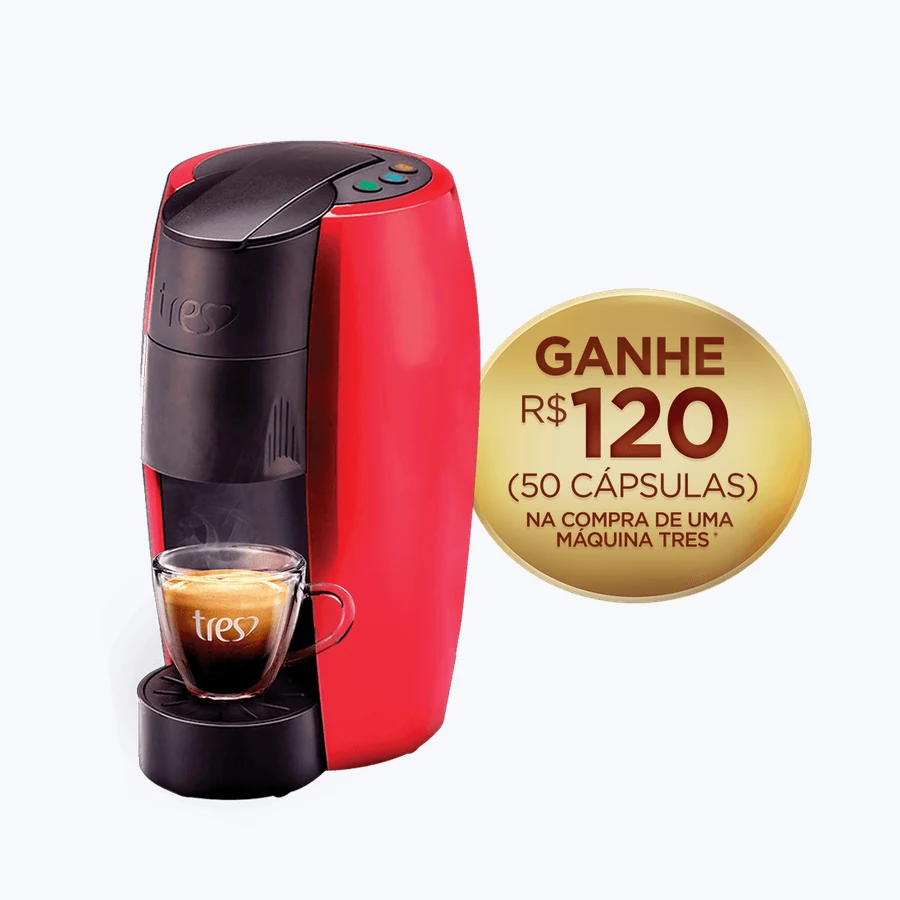 Cafeteira TRES LOV Premium vermelha em fundo claro