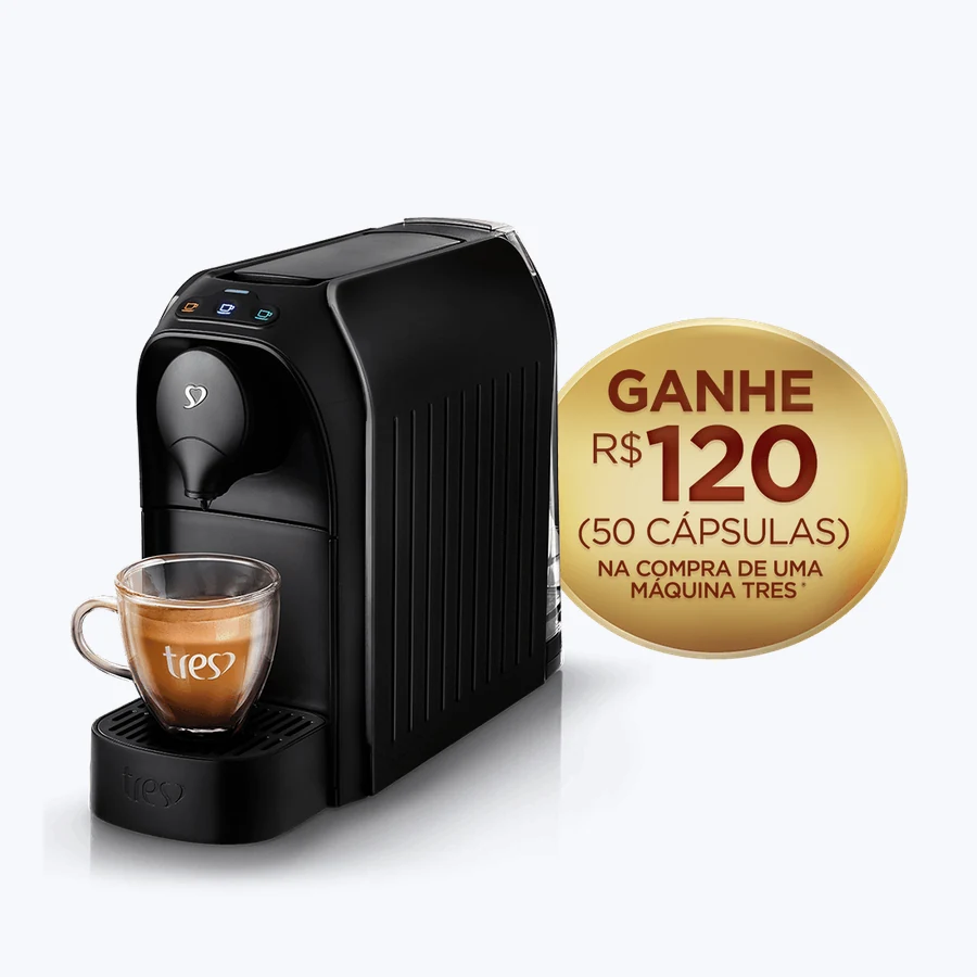 Cafeteira TRES Passione preta em fundo claro